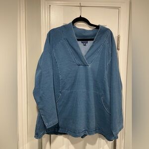 NWOT Pure Jill Indigo Size 2X Blue Sweatshirt Tunic V-Neck Pullover Pocket Top
